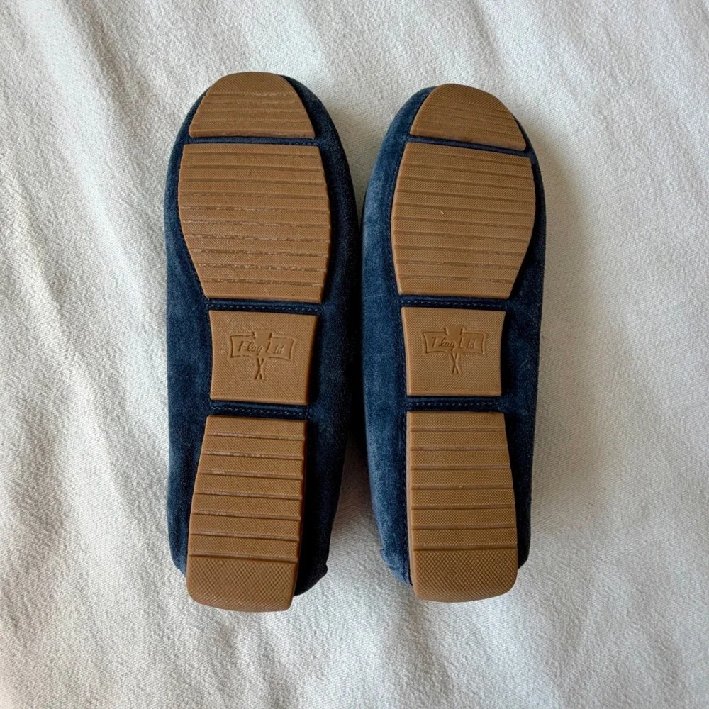 Flag Ltd. Navy Blue Suede Penny Loafers Driving Mocs 8.5M Made in Brazil